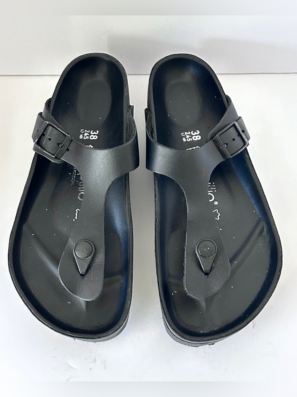 Birkenstock Papillio Gizeh Thong Sandal Black Leather Platform Shoe Size EU 38